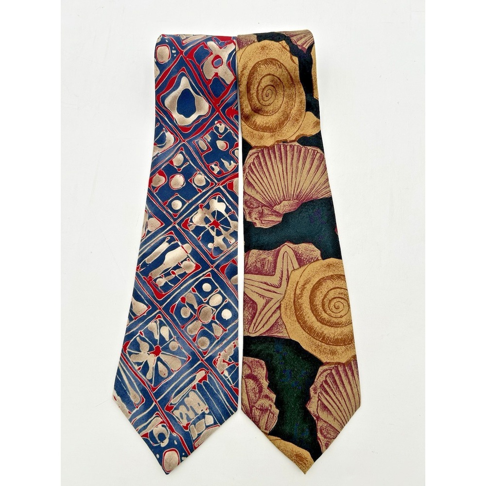 Lot Of‎ 2 Oscar de la Renta Couture Mens Silk Ties Seashells & Abstract Pattern